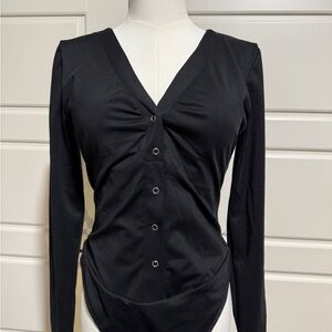 Chic Popilush Black Button-Down V-Neck Women's Shirt